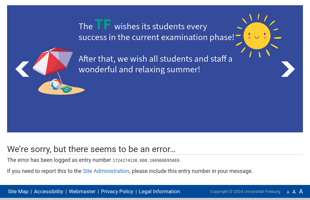 An error message on the faculty's website that occours every night.